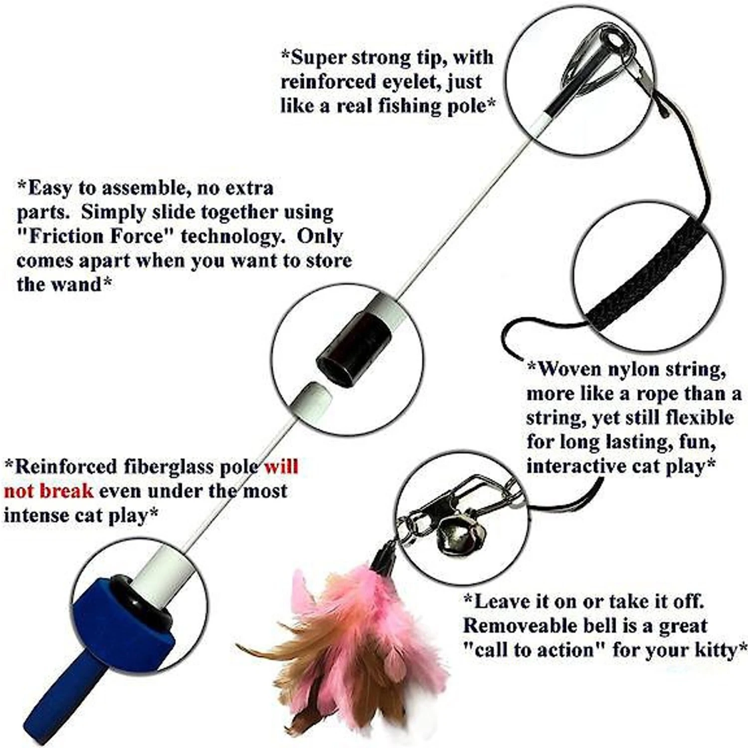 Pet Fit For Life 3 Feather Dual Rod Wand Cat Toy 6 Pet Fit For Life 3 Feather Dual Rod Wand Cat Toy - Image 4