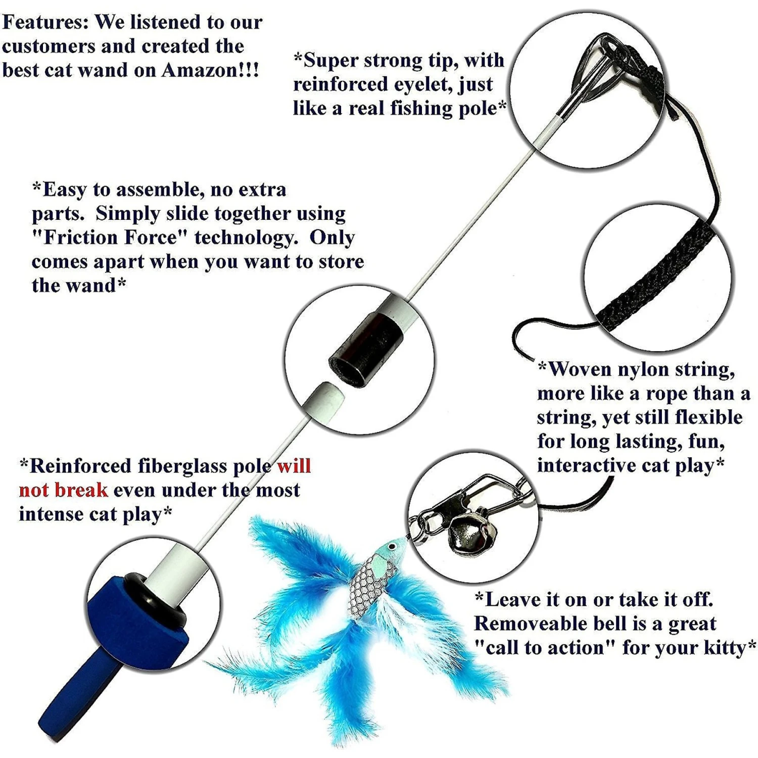 Pet Fit For Life 2 Fish Feather Wand Cat Toy 9 Pet Fit For Life 2 Fish Feather Wand Cat Toy - Image 7