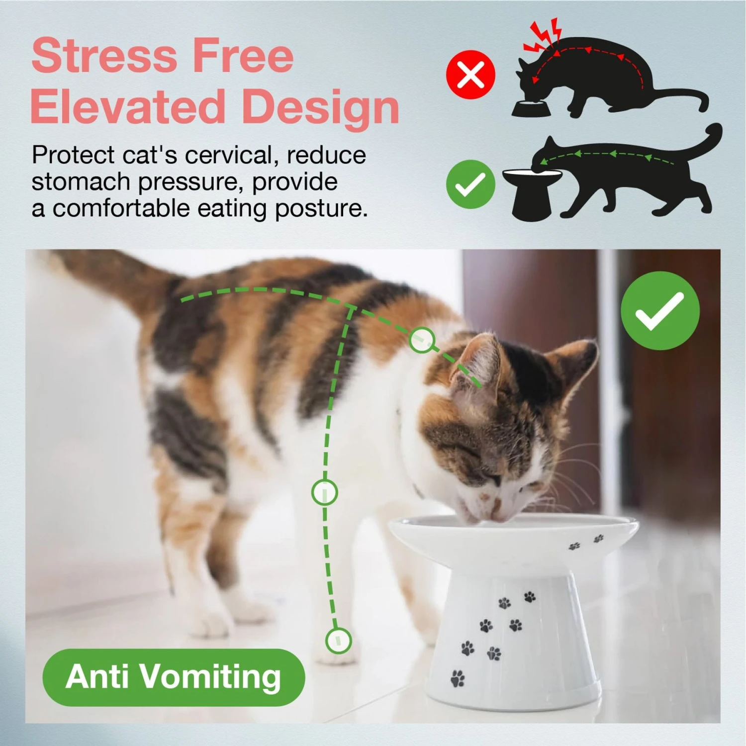 Necoichi Extra Wide Ceramic Elevated Cat Food Bowl, 2-cup 4 Necoichi Extra Wide Ceramic Elevated Cat Food Bowl, 2-cup - Image 2