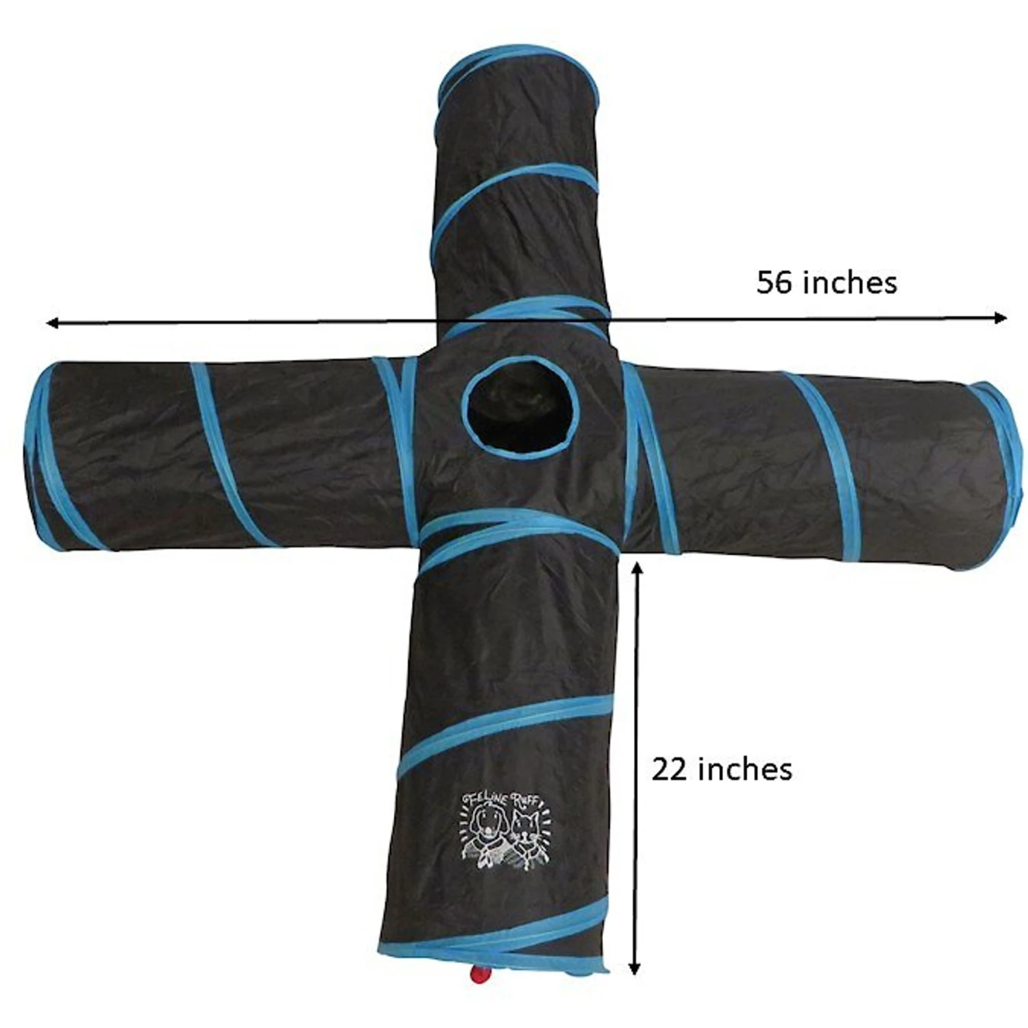 Feline Ruff 12" Premium 4-Way Collapsible Tunnel Cat Toy, Black & Blue 4 Feline Ruff 12" Premium 4-Way Collapsible Tunnel Cat Toy, Black & Blue - Image 2