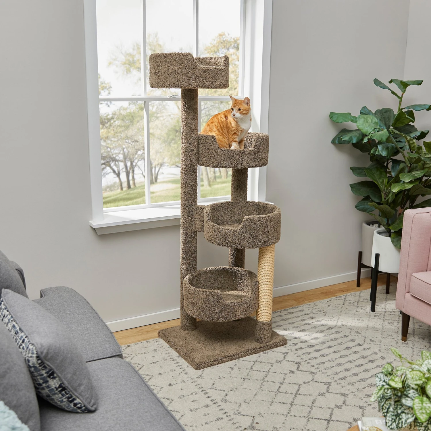 Frisco 65-in Real Carpet Wooden Cat Tree 3 Frisco 65-in Real Carpet Wooden Cat Tree