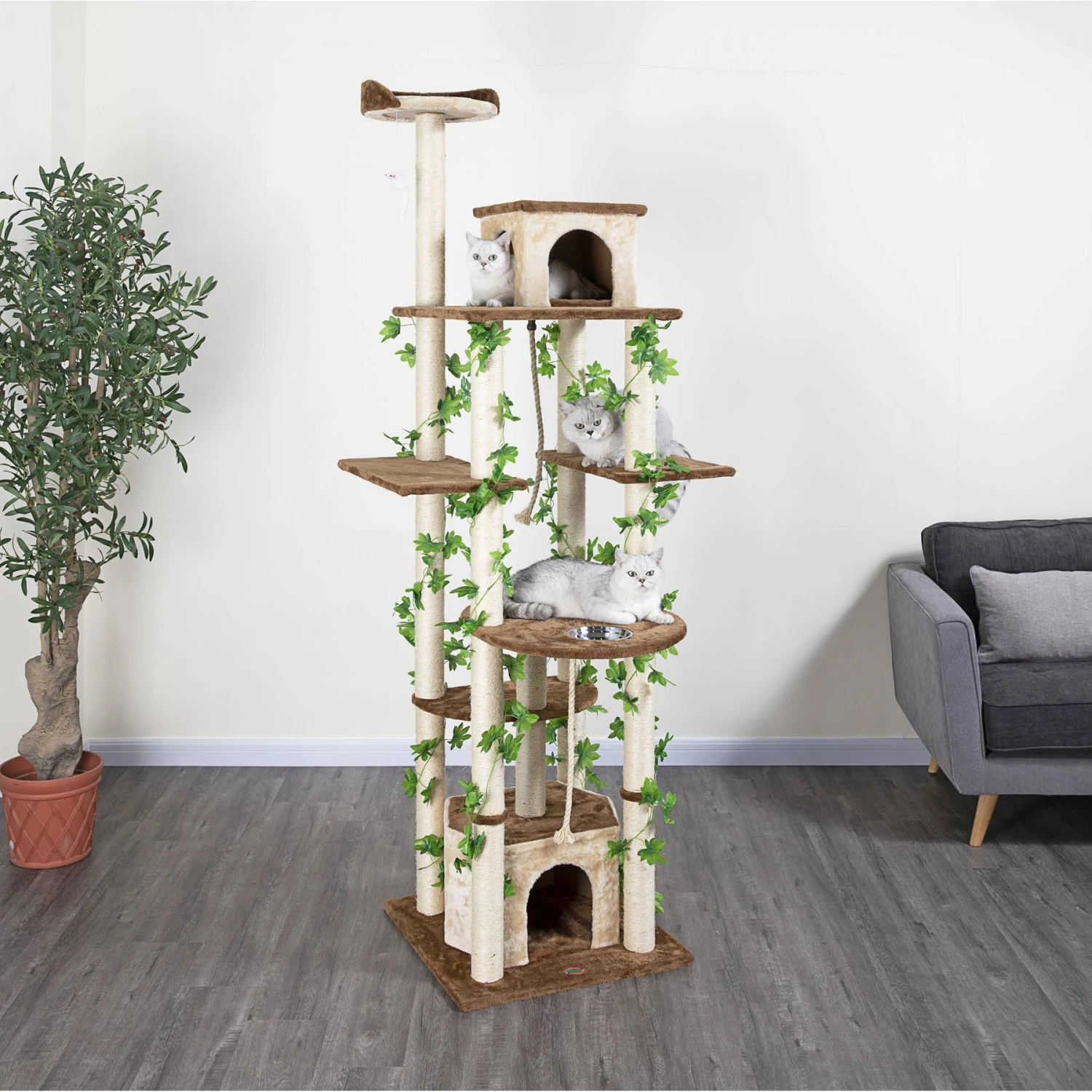 Go Pet Club 85-in Forest With Leaves Cat Tree, Beige/ Brown 2 Go Pet Club 85-in Forest With Leaves Cat Tree, Beige/ Brown