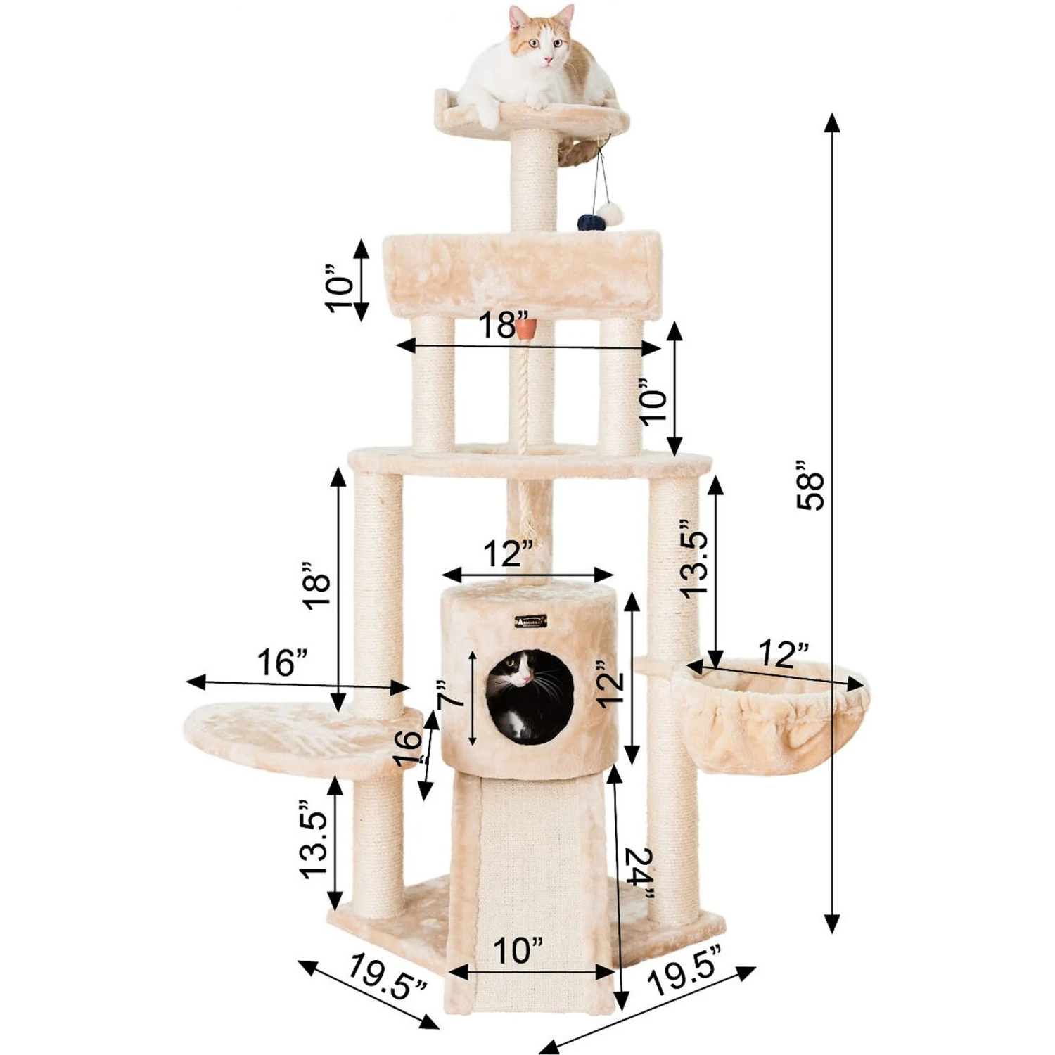 Armarkat 58-in Cat Tower & Ramp Cat Tree, Beige 4 Armarkat 58-in Cat Tower & Ramp Cat Tree, Beige - Image 2