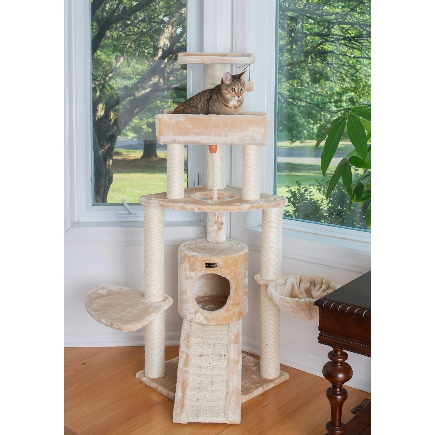 Armarkat 58-in Cat Tower & Ramp Cat Tree, Beige 6 Armarkat 58-in Cat Tower & Ramp Cat Tree, Beige - Image 4
