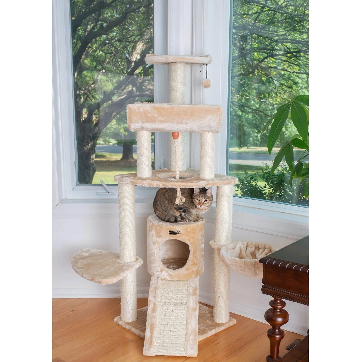 Armarkat 58-in Cat Tower & Ramp Cat Tree, Beige 7 Armarkat 58-in Cat Tower & Ramp Cat Tree, Beige - Image 5
