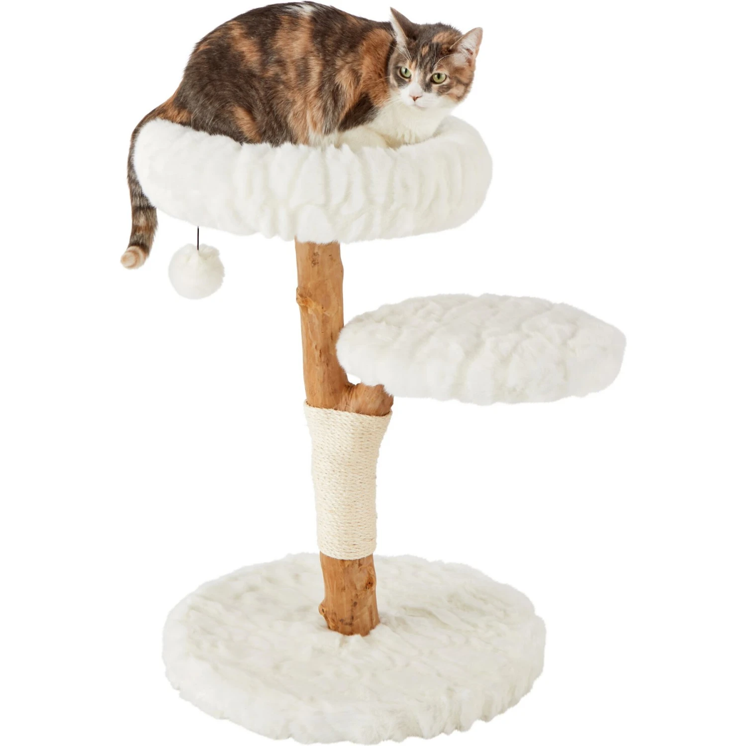 Frisco Natural Wood Modern Cat Tree With Toy, Ivory, Medium 5 Frisco Natural Wood Modern Cat Tree With Toy, Ivory, Medium - Image 3