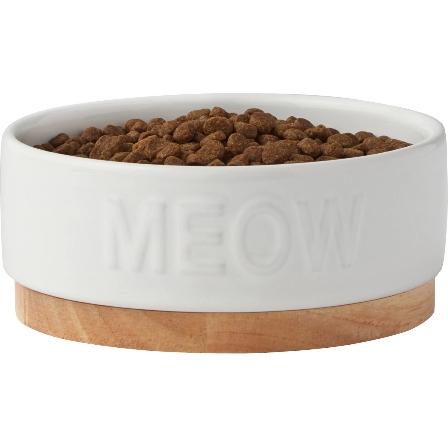 Frisco Round Meow Non-skid Ceramic Cat Bowl With Wood Base 6 Frisco Round Meow Non-skid Ceramic Cat Bowl With Wood Base - Image 4