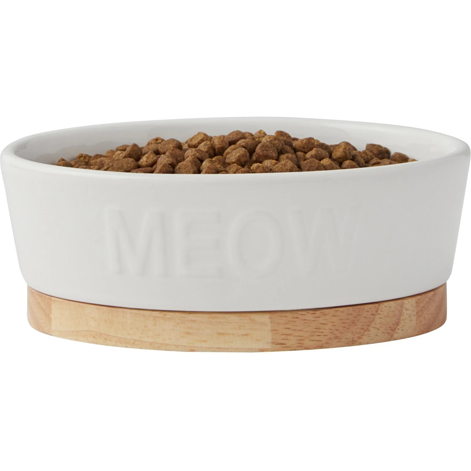 Frisco Oval Meow Non-skid Ceramic Cat Bowl With Wood Base 6 Frisco Oval Meow Non-skid Ceramic Cat Bowl With Wood Base - Image 4