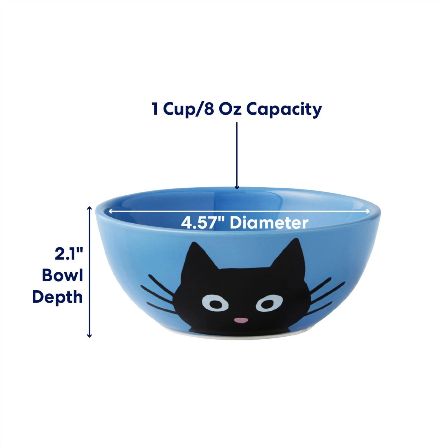 Frisco Cat Face Non-skid Ceramic Cat Bowl, Blue 4 Frisco Cat Face Non-skid Ceramic Cat Bowl, Blue - Image 2