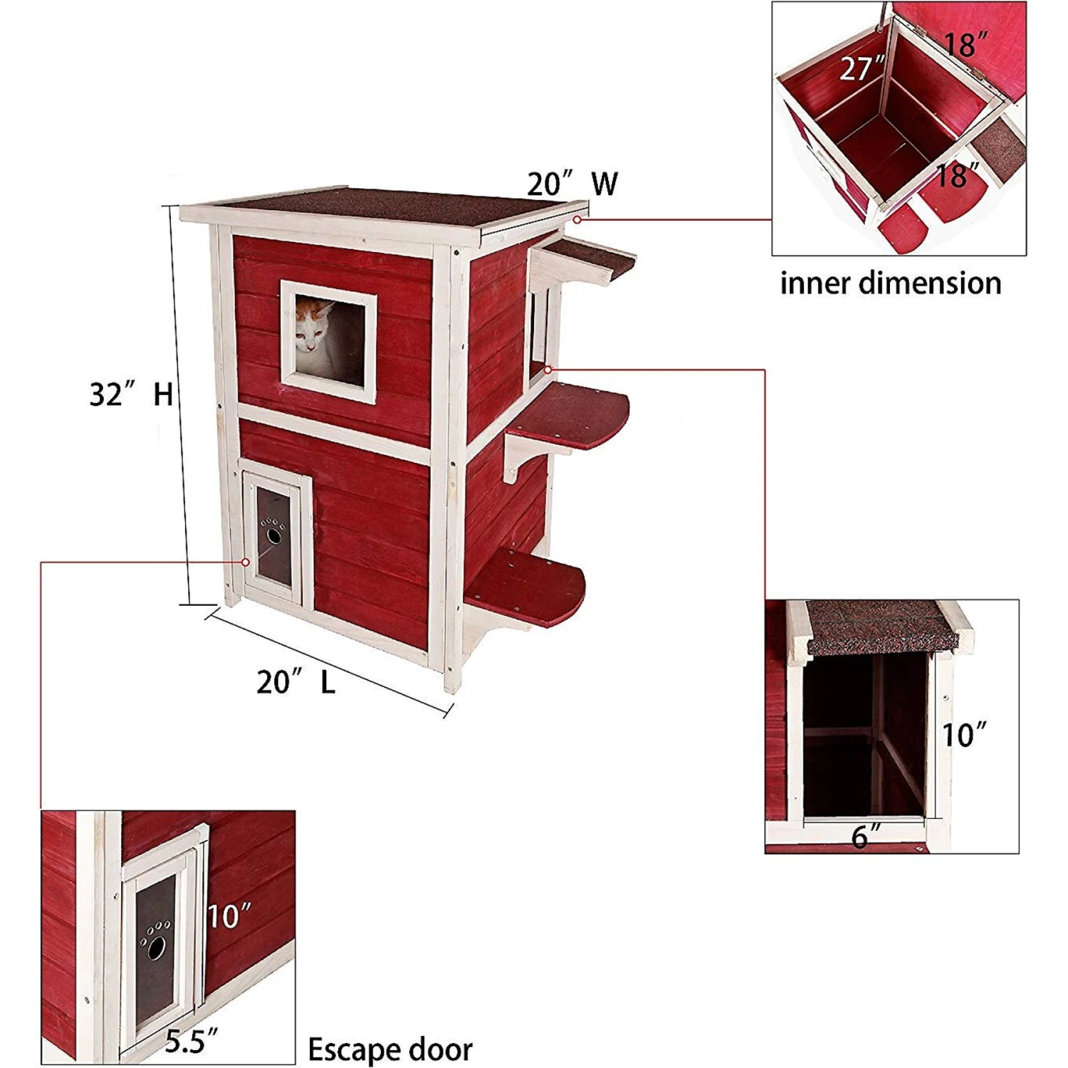 Petsfit 2-Story Weatherproof Outdoor Cat House 4 Petsfit 2-Story Weatherproof Outdoor Cat House - Image 2