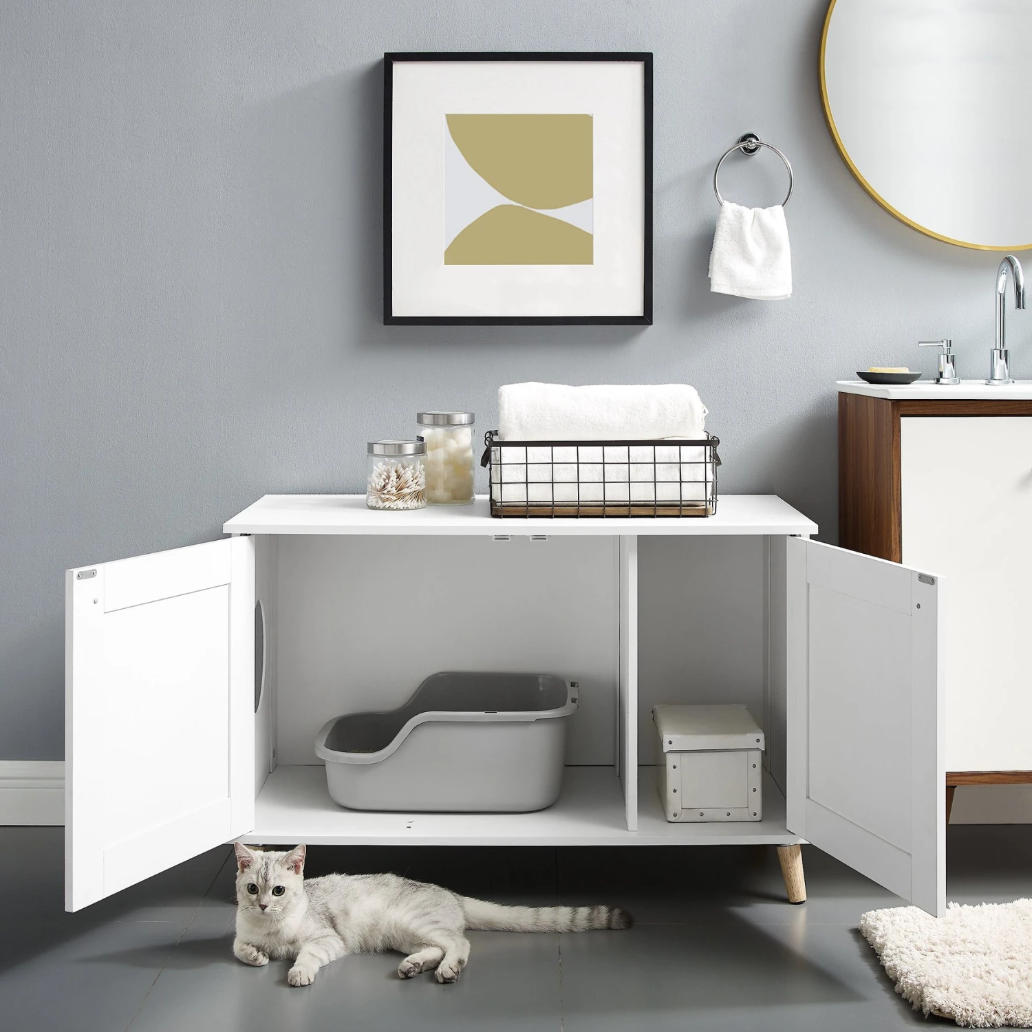 Sam's Pets Becky 24.5-in Cat Tree End Table & Litter Box Enclosure, White 4 Sam's Pets Becky 24.5-in Cat Tree End Table & Litter Box Enclosure, White - Image 2