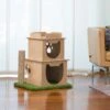 On2Pets Modern Wooden Cat House & Loft, Beige