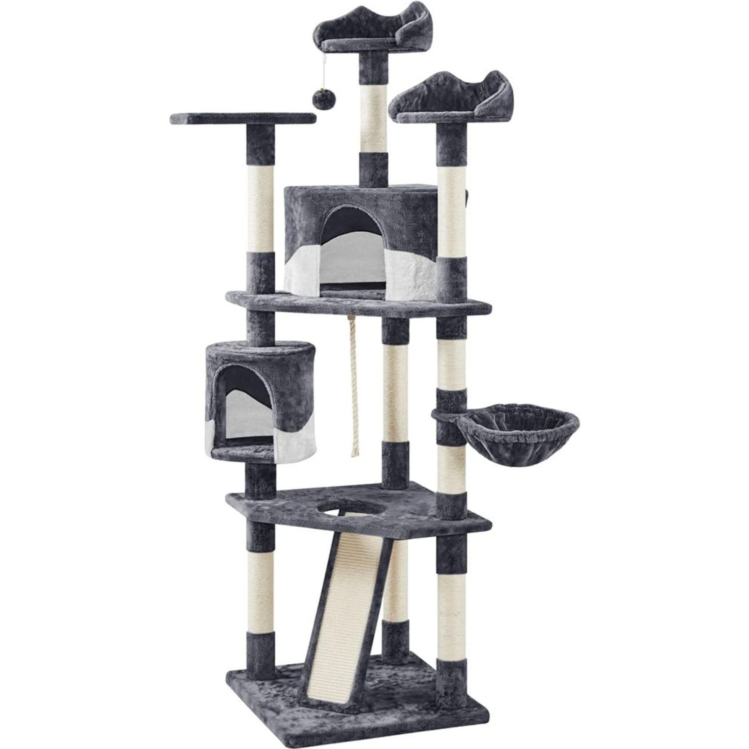 Yaheetech 79-in Plush Cat Tree & Condo, Dark Gray/White 4 Yaheetech 79-in Plush Cat Tree & Condo, Dark Gray/White - Image 2