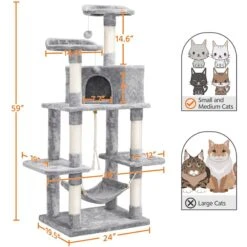 Yaheetech 58-in Plush Cat Tree & Condo, Light Gray -Pet Supplies Store 266562 PT2. AC SS1800 V1669908529