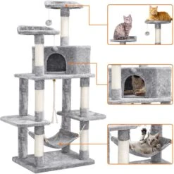 Yaheetech 58-in Plush Cat Tree & Condo, Light Gray -Pet Supplies Store 266562 PT3. AC SS1800 V1669909136