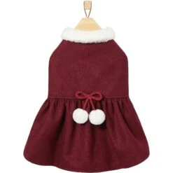 Frisco Mediumweight Pom Pom Bow Dog & Cat Peacoat Dress, Red -Pet Supplies Store 268200 PT4. AC SS1800 V1628825859