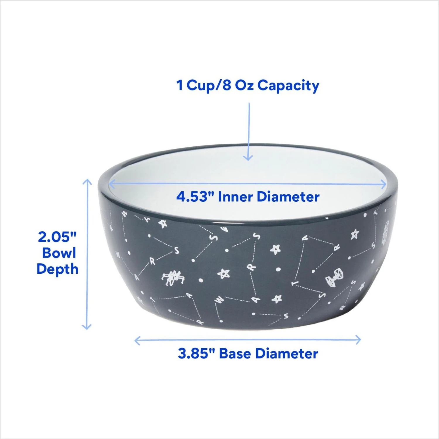 STAR WARS Navy Constellations No-Skid Ceramic Cat Bowl 4 STAR WARS Navy Constellations No-Skid Ceramic Cat Bowl - Image 2