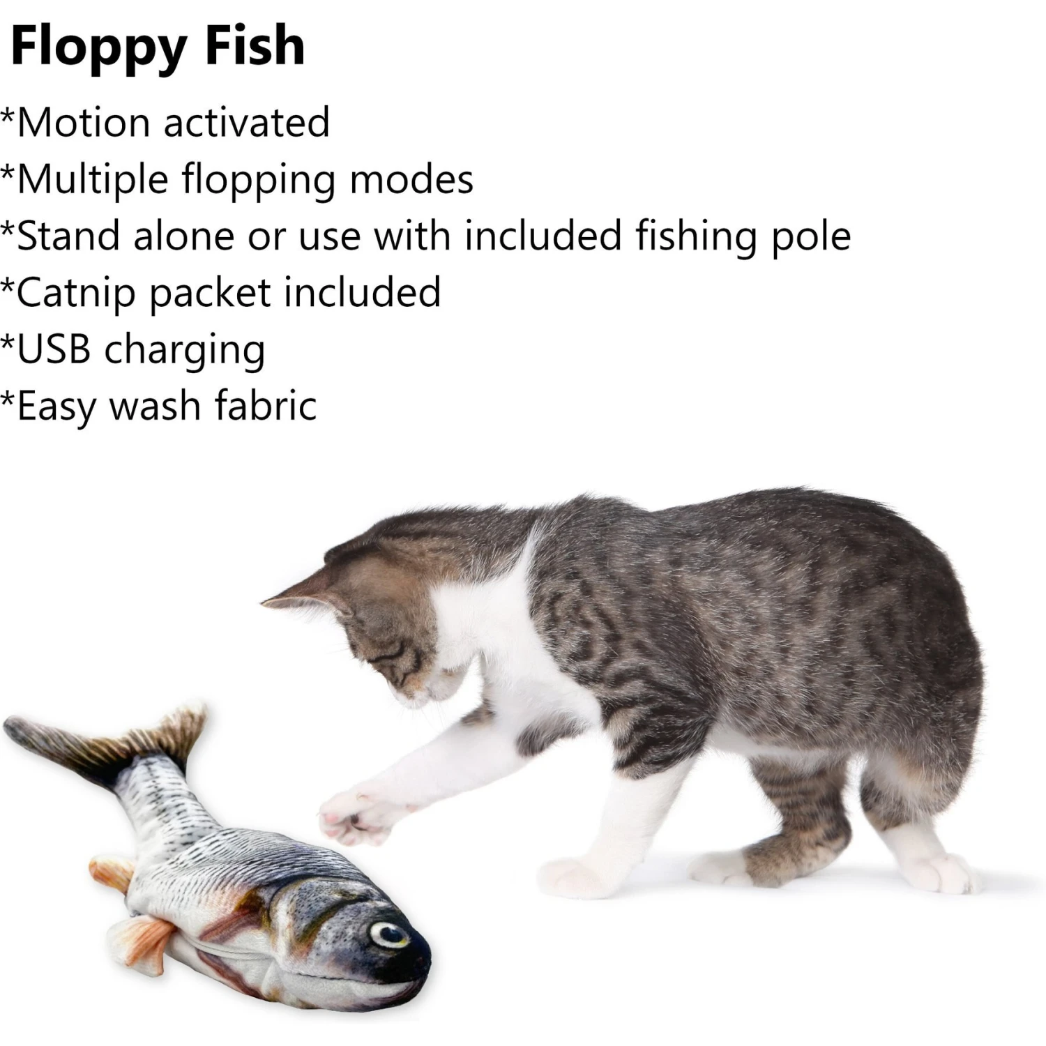 Pet Fit For Life Robotic Floppy Fish & Wand Cat Toy 4 Pet Fit For Life Robotic Floppy Fish & Wand Cat Toy - Image 2