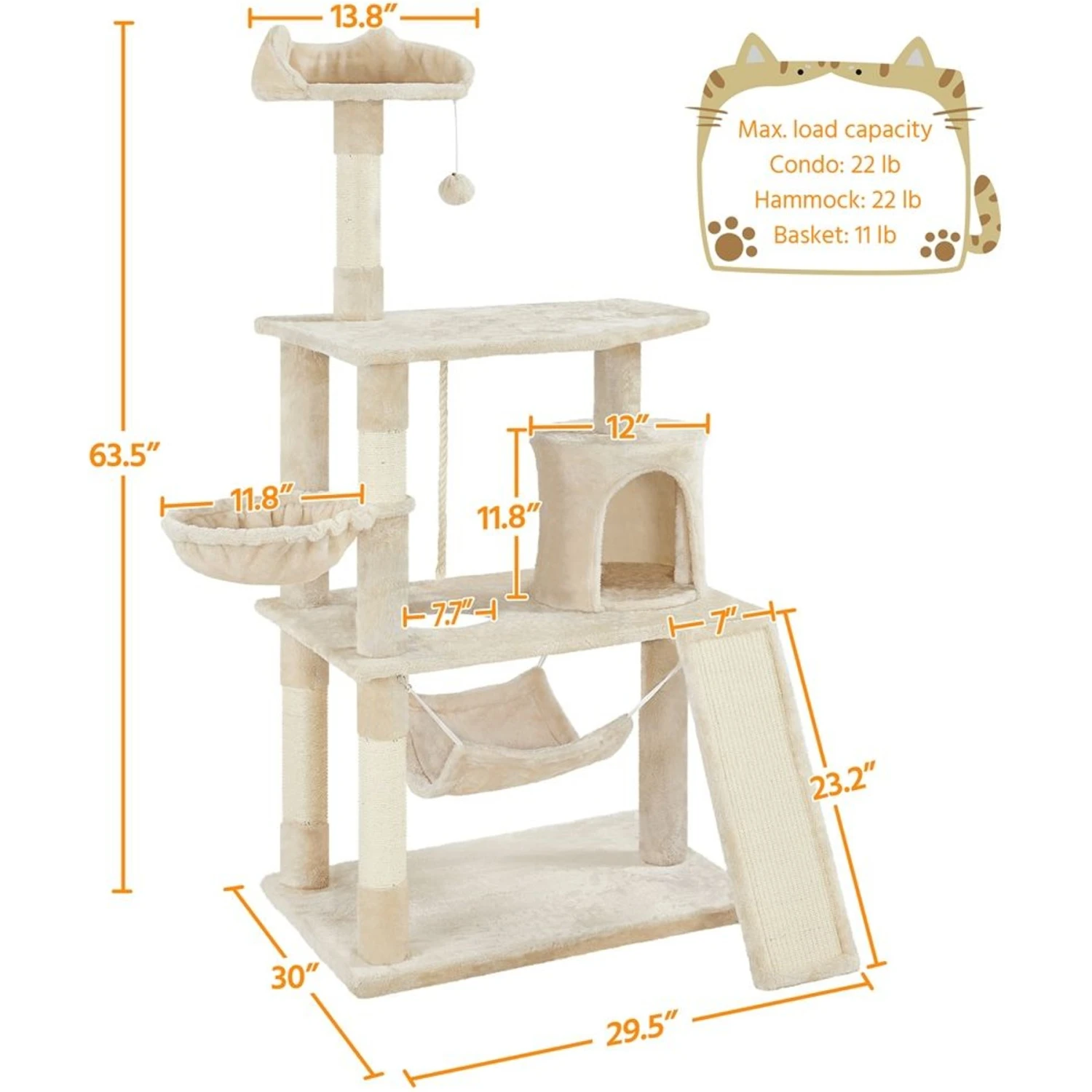 Yaheetech 63.5-in Plush Cat Tree & Condo 4 Yaheetech 63.5-in Plush Cat Tree & Condo - Image 2