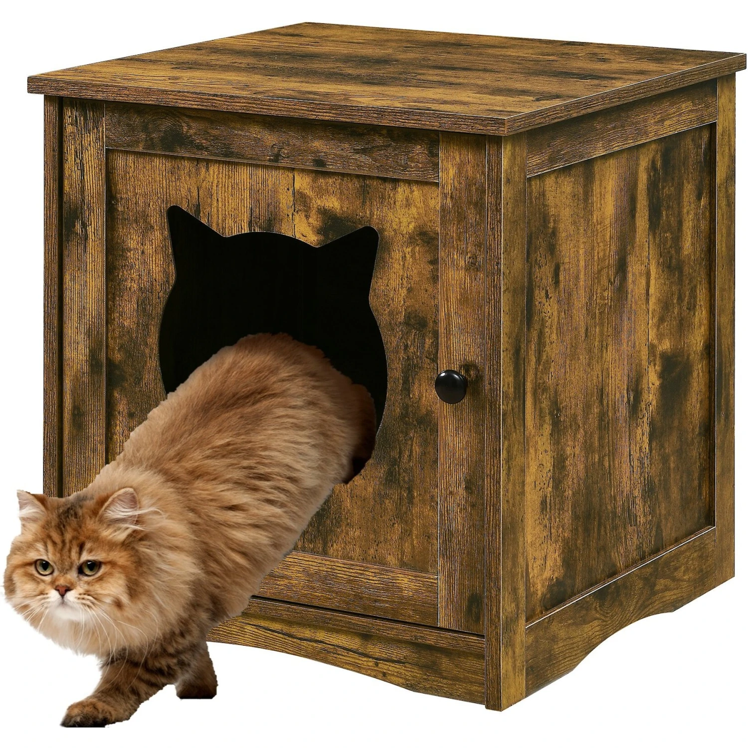 Sweet Barks Enclosed House Side Table Cat Litter Box, Rustic Brown 3 Sweet Barks Enclosed House Side Table Cat Litter Box, Rustic Brown