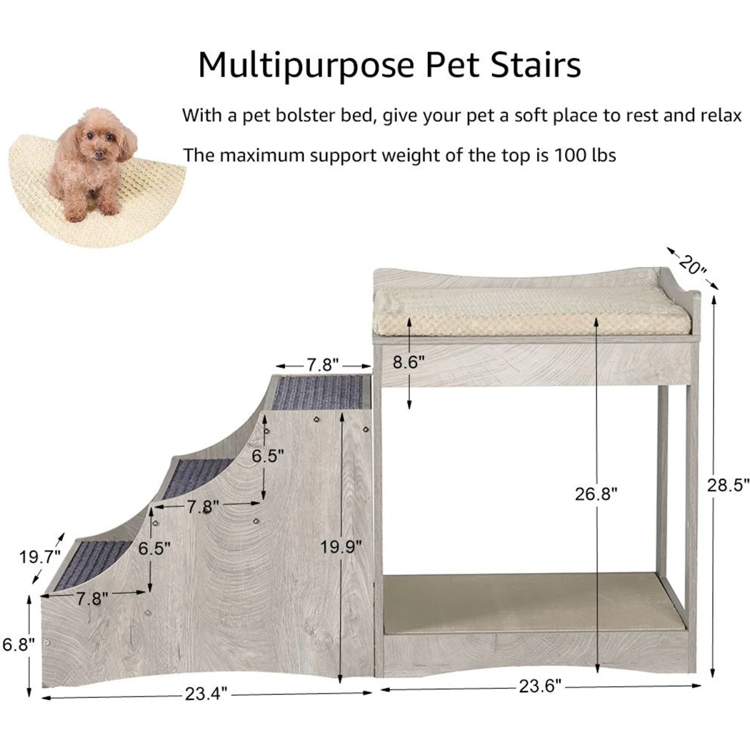 Unipaws Decorative Bunk Cat Bed With Ladder, Weathered Grey 7 Unipaws Decorative Bunk Cat Bed With Ladder, Weathered Grey - Image 5