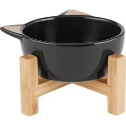 Frisco Cat Face Elevated Bamboo Non-Skid Ceramic Cat Bowl, Black, 1 Cups -Pet Supplies Store 363383 PT3. AC SS1800 V1657657267