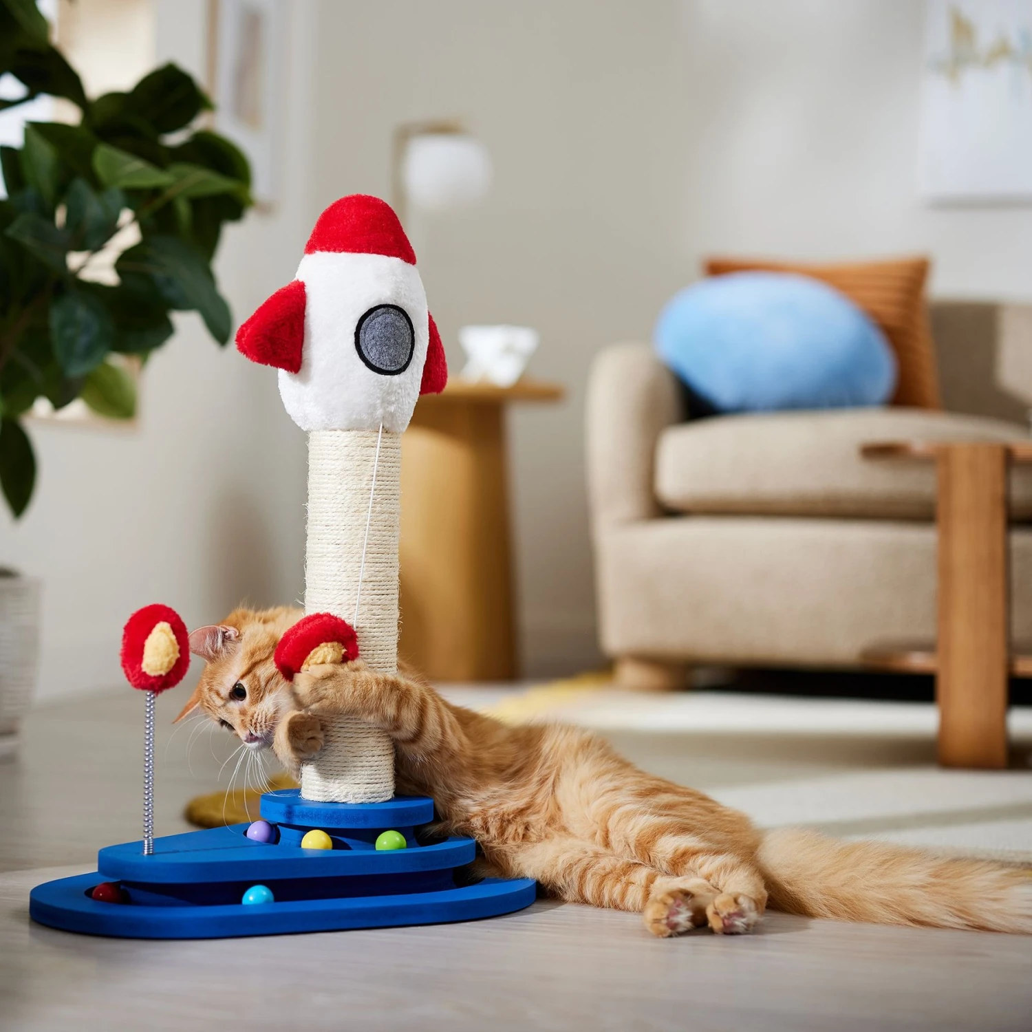 Frisco Rocket Ship 23" Sisal Cat Scratching Post With Play Base 3 Frisco Rocket Ship 23" Sisal Cat Scratching Post With Play Base