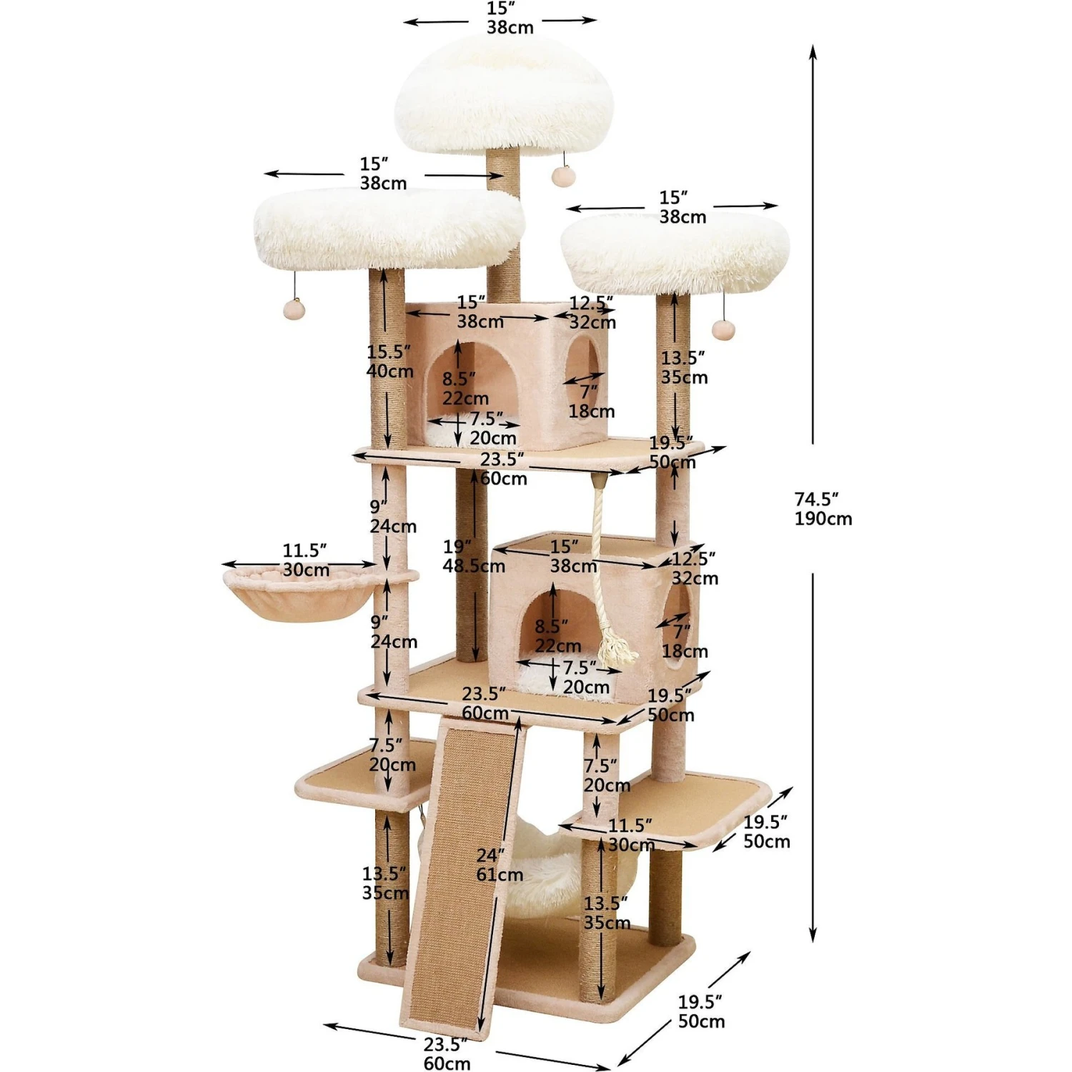 Catry 75-in Scratching Posts Condo Cat Tree, Beige 5 Catry 75-in Scratching Posts Condo Cat Tree, Beige - Image 3