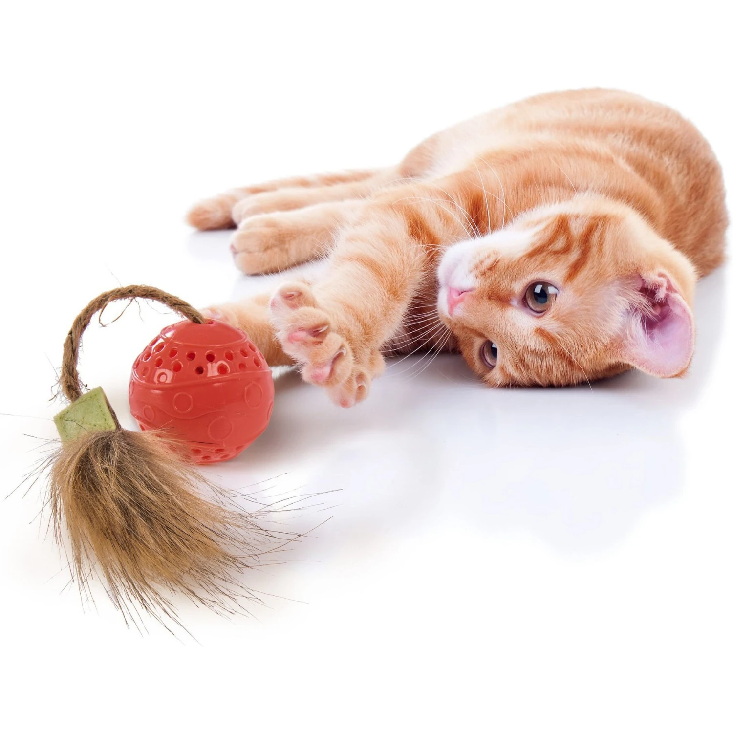 Petlinks Bobble Ball Soft Touch Dental Ball With Faux Fur Tail Cat Toy, Coral, Small 4 Petlinks Bobble Ball Soft Touch Dental Ball With Faux Fur Tail Cat Toy, Coral, Small - Image 2