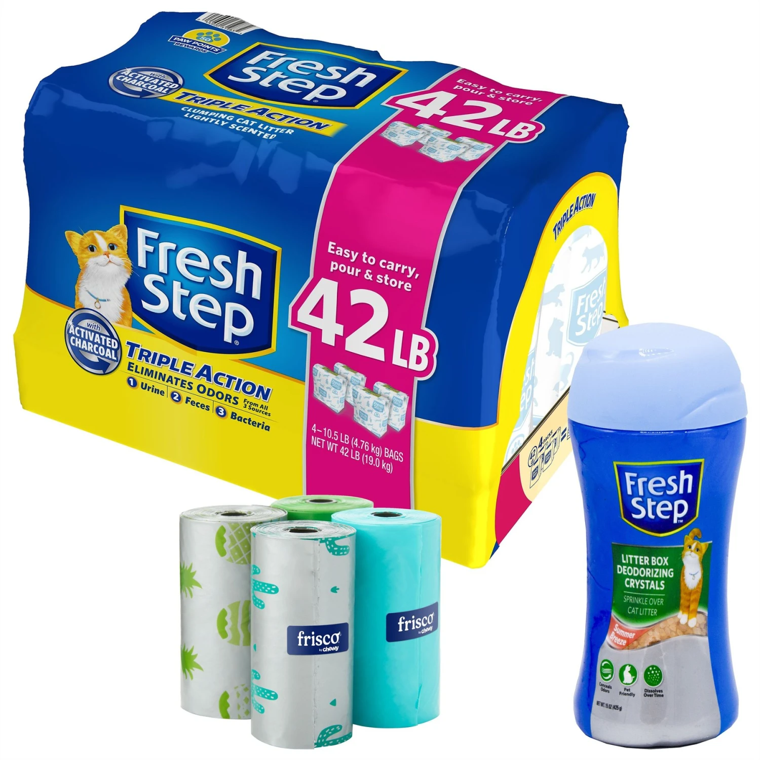 Fresh Step Triple Action Scented Clumping Clay Cat Litter + 2 Items 3 Fresh Step Triple Action Scented Clumping Clay Cat Litter + 2 Items