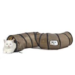 SunGrow Hide & Seek Collapsible Entertainment Cat & Ferret Play Tube & Pop Up Tunnel, Brown, 48-in