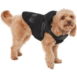 Frisco Medium Weight Faux Leather Dog & Cat Parka With Faux Fur Trimmed Hood, Black -Pet Supplies Store 719798 PT2. AC SS1800 V1703184628