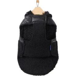Frisco Medium Weight Faux Leather Dog & Cat Parka With Faux Fur Trimmed Hood, Black -Pet Supplies Store 719798 PT4. AC SS1800 V1692978852