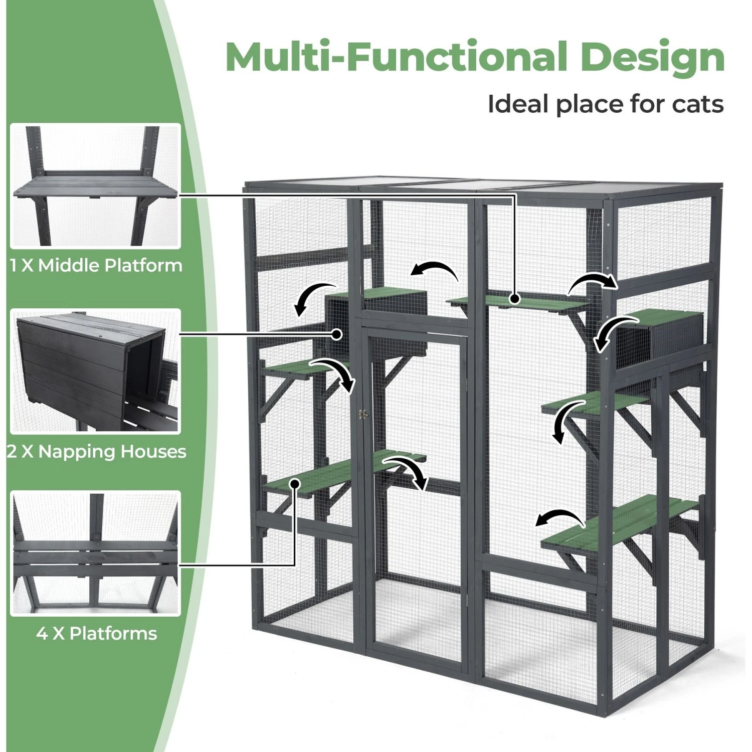 Coziwow Patio Outdoor Cat Playpen, Grey, Large 6 Coziwow Patio Outdoor Cat Playpen, Grey, Large - Image 4