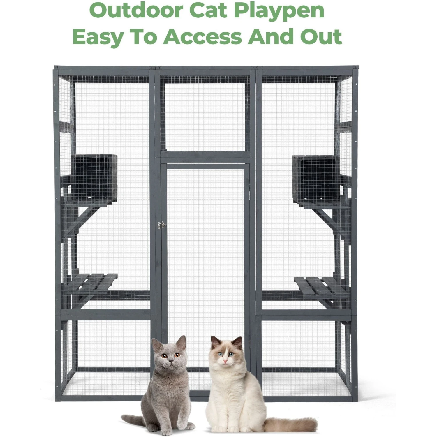 Coziwow Patio Outdoor Cat Playpen, Grey, Large 10 Coziwow Patio Outdoor Cat Playpen, Grey, Large - Image 8