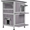 Aivituvin AIR14-1 Two Tier Wooden Cat House With Waterproof Roof & Door Flaps, Grey, Small