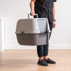 IRIS USA Enclosed Cat Litter Box With Front Door Flap & Scoop, Gray, Jumbo -Pet Supplies Store 846614 PT3. AC SS1800 V1683834929