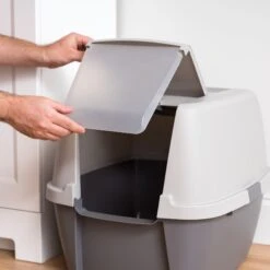 IRIS USA Enclosed Cat Litter Box With Front Door Flap & Scoop, Gray, Jumbo -Pet Supplies Store 846614 PT4. AC SS1800 V1683836178