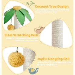 Yaheetech 37-in Coconut Palm Cat Tree, Small, Green & Yellow -Pet Supplies Store 871710 PT4. AC SS1800 V1686250306