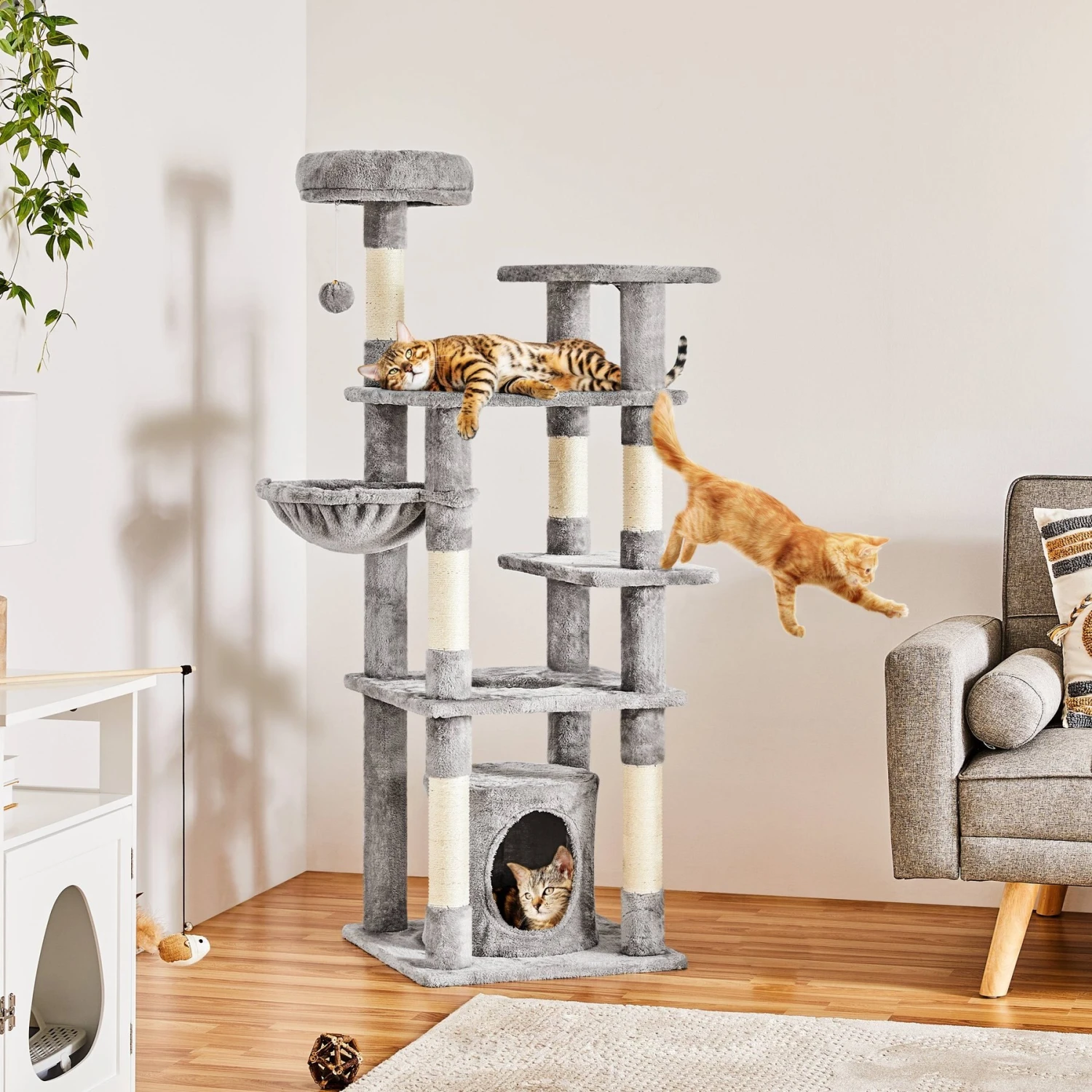 Yaheetech 4-Level Cat Tree, 56.5-in, Medium, Light Gray 3 Yaheetech 4-Level Cat Tree, 56.5-in, Medium, Light Gray