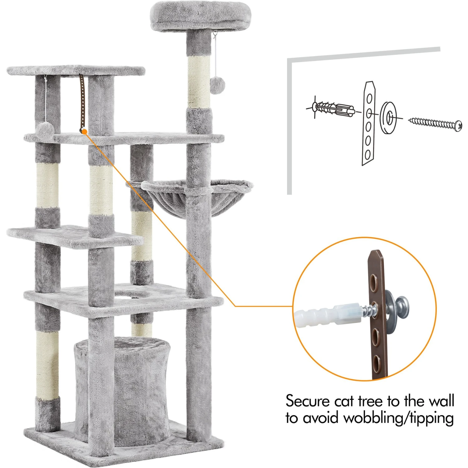 Yaheetech 4-Level Cat Tree, 56.5-in, Medium, Light Gray 9 Yaheetech 4-Level Cat Tree, 56.5-in, Medium, Light Gray - Image 7