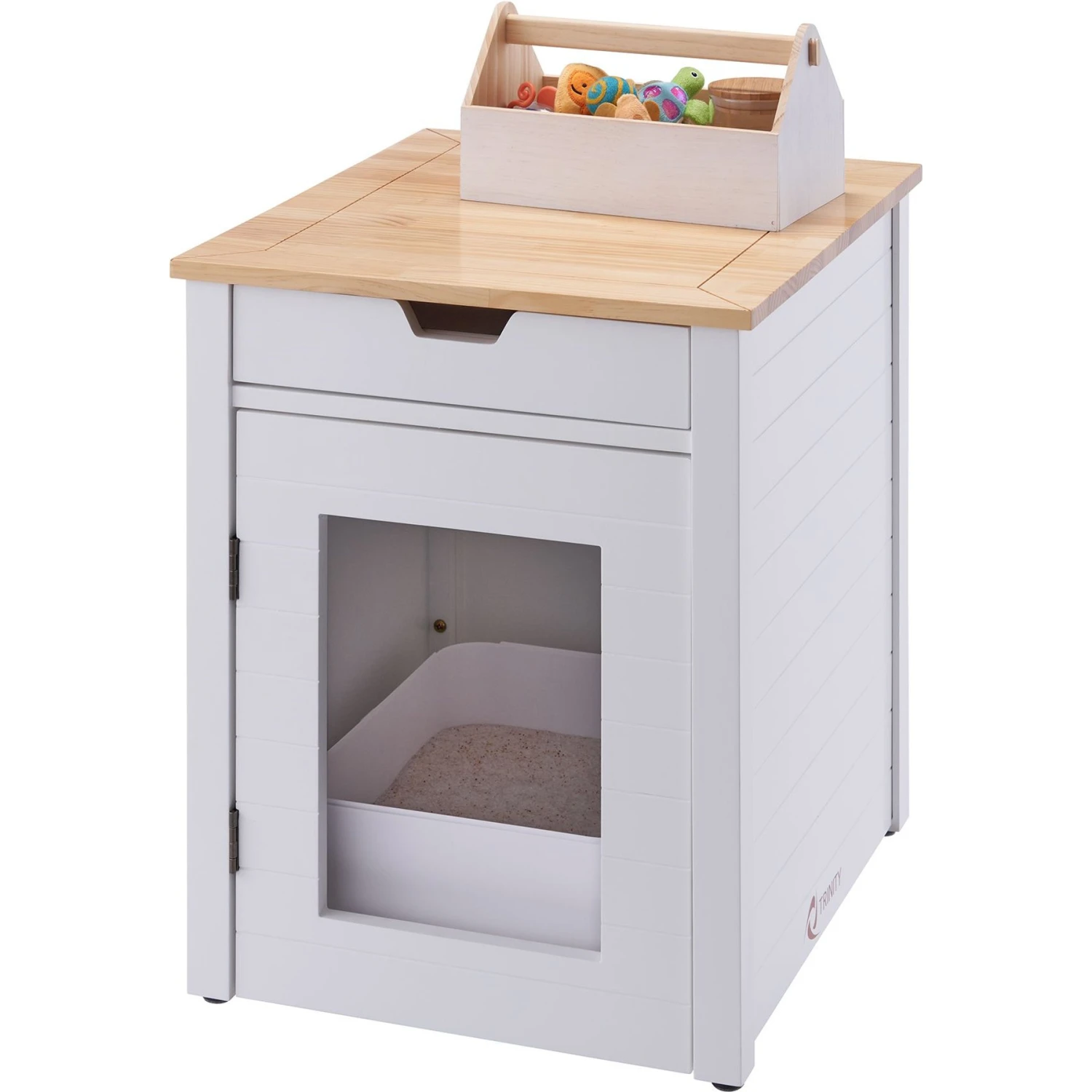 TRINITY 20-in Enclosure End Table With Drawer Cat Litter Box, White, Small 8 TRINITY 20-in Enclosure End Table With Drawer Cat Litter Box, White, Small - Image 6