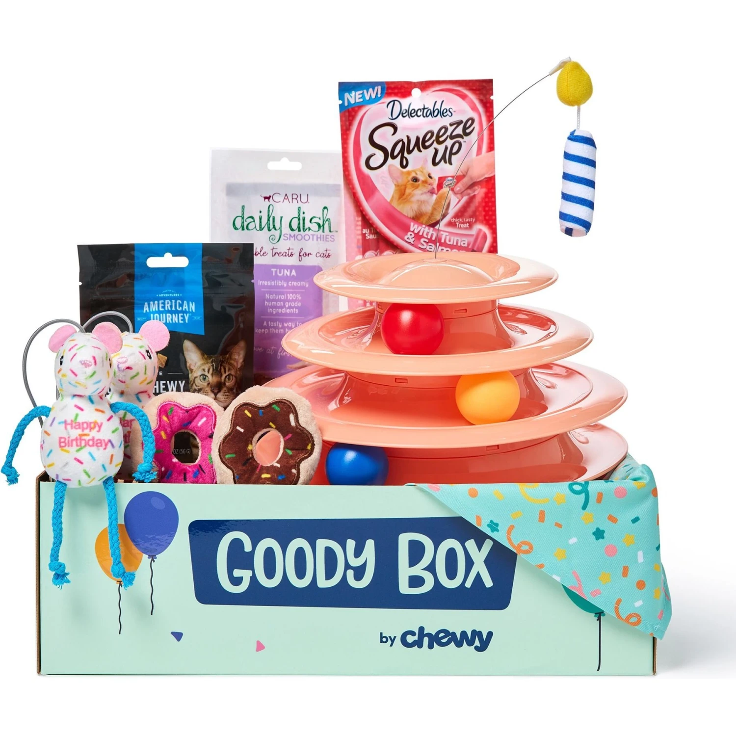 Goody Box Birthday Cat Toys, Treats & Collar & PetCakes Turkey Flavor Microwavable Birthday Cake Mix Kit With Fish Shaped Pan Cat Treats, 5-oz Bag 4 Goody Box Birthday Cat Toys, Treats & Collar & PetCakes Turkey Flavor Microwavable Birthday Cake Mix Kit With Fish Shaped Pan Cat Treats, 5-oz Bag - Image 2