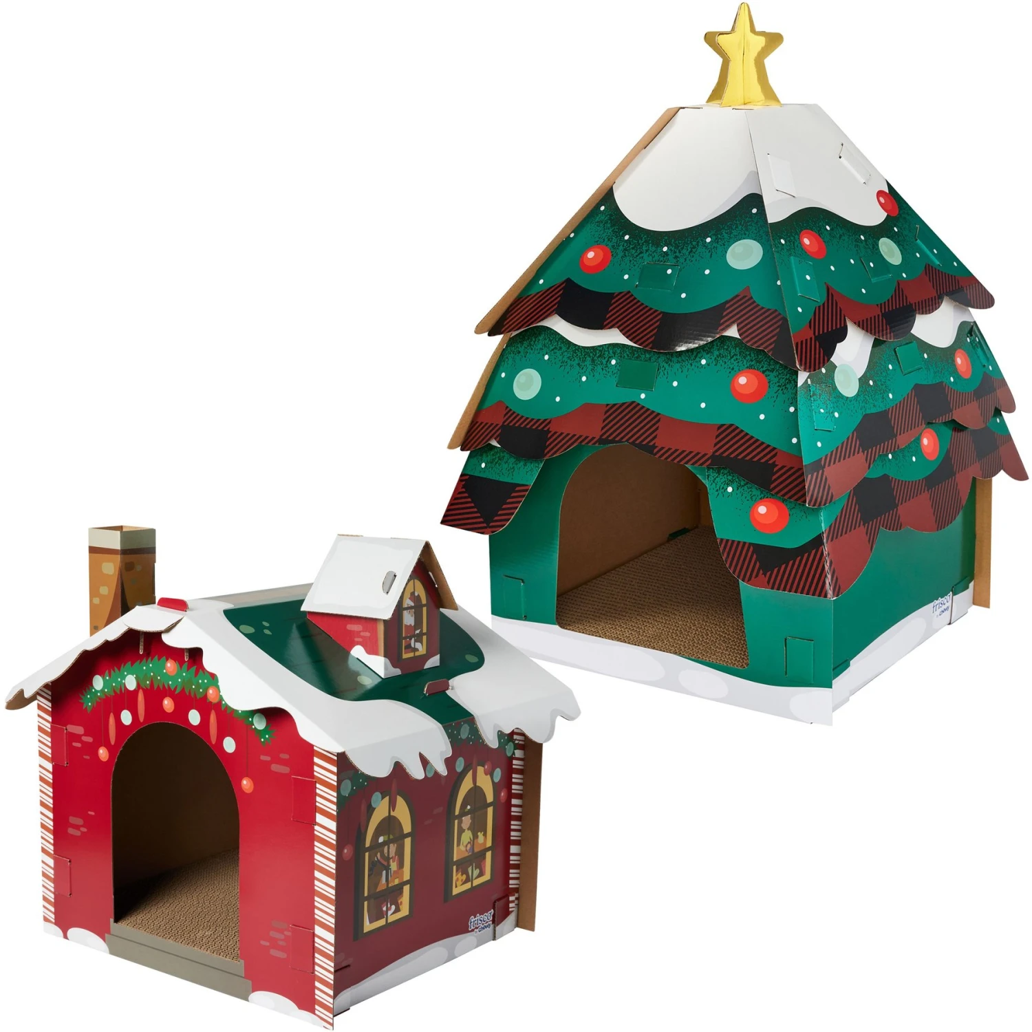 Frisco Holiday Christmas Tree Cardboard Cat House & Frisco Holiday Santa's Workshop Cardboard Cat House 3 Frisco Holiday Christmas Tree Cardboard Cat House & Frisco Holiday Santa's Workshop Cardboard Cat House